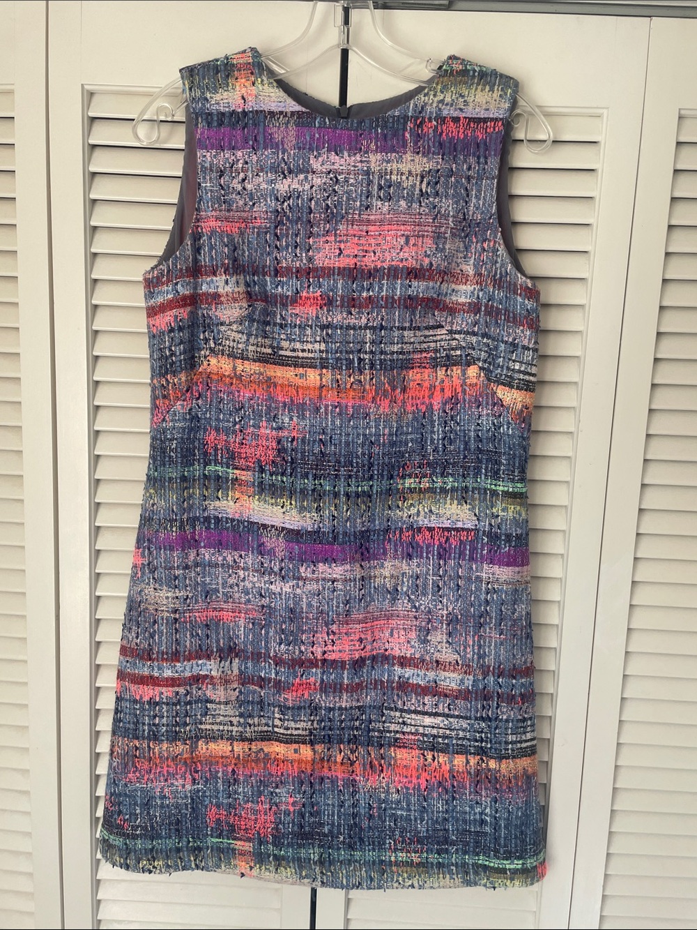 Emporio Armani tweed Multicolor Textured Sleeveless Mini Dress Sz 42 blue pink